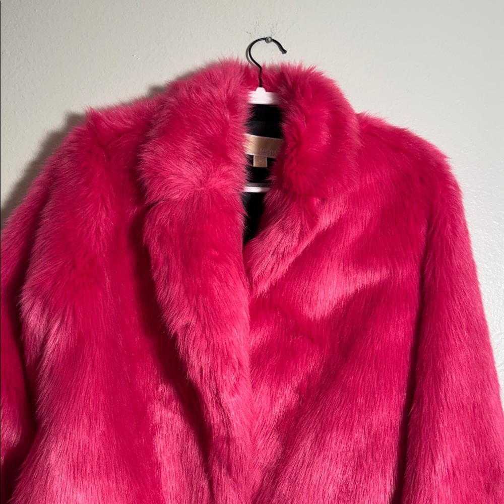 Michael Kors Vibrant Pink Faux Fur Bomber Jacket - Picture 9 of 9